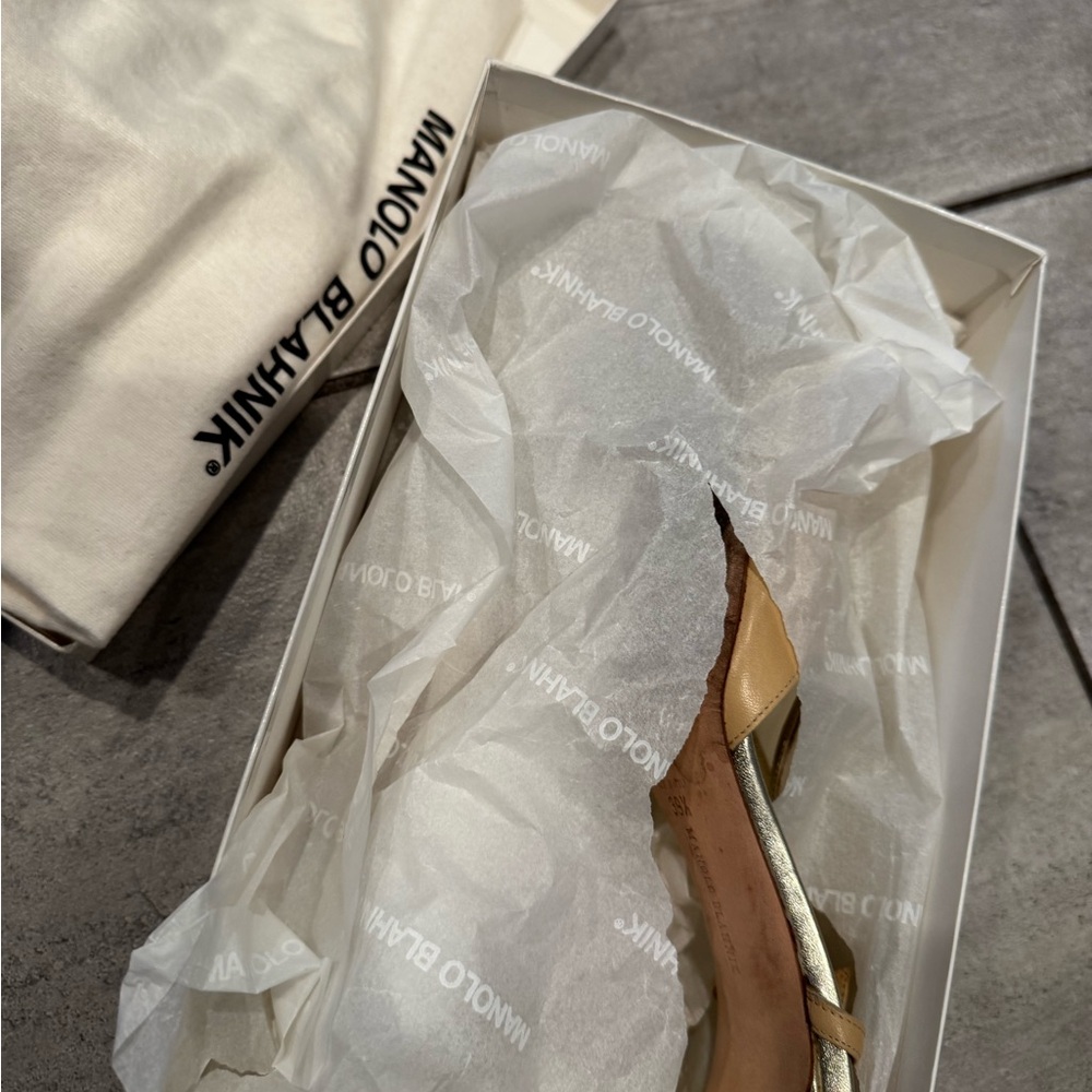 Manolo Blahnik Nude and Silver Pointed-Toe Slingback Heels - Picture 12 of 16